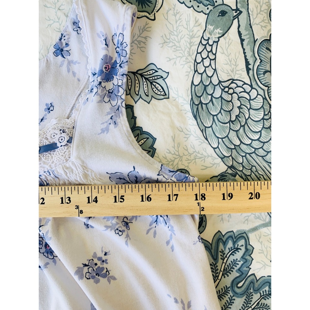 Aria Blue Floral 100% Cotton Jersey Chemise Nightgown S Sleeveless Pockets - Picture 12 of 16